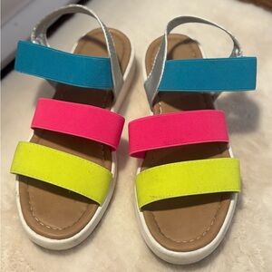 Colorblock Neon Strap Sandals - Blue, Pink, Neon Yellow